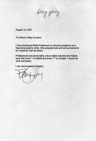 Letter of Berry Gordy