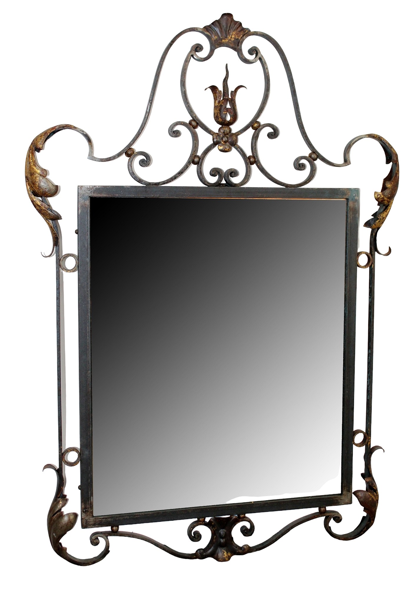 French scrolled iron mirror