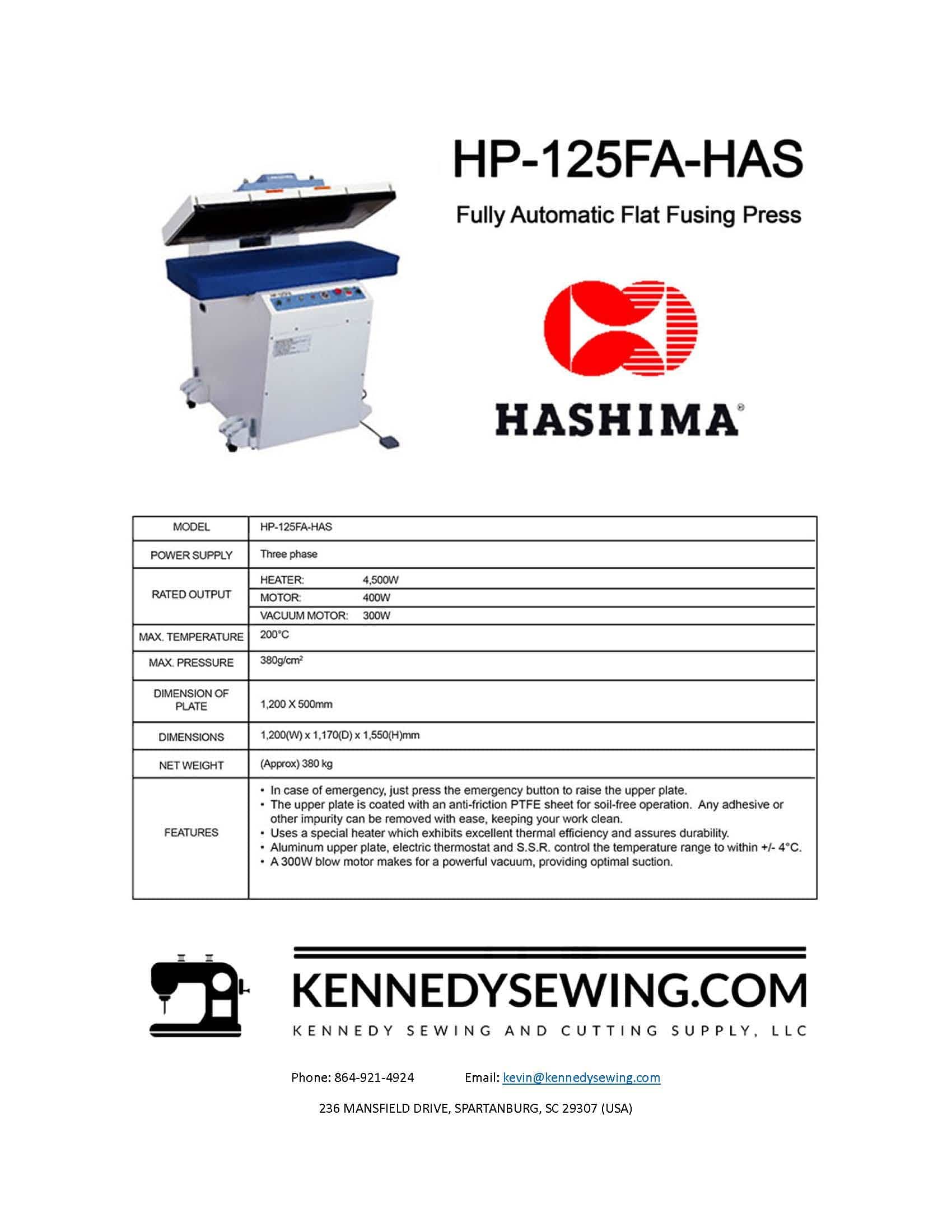 HASHIMA HP-125FA-HAS FULLY AUTOMATIC FLAT FUSING PRESS