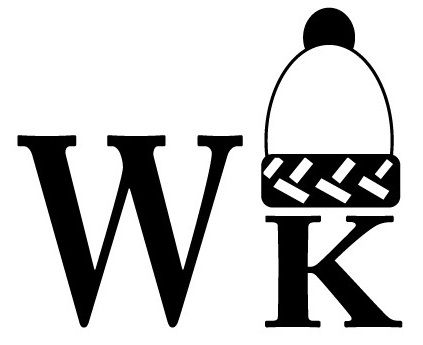 Wisconsin Knitwear logo.  A WK with a knit hat and pom pom on top.
