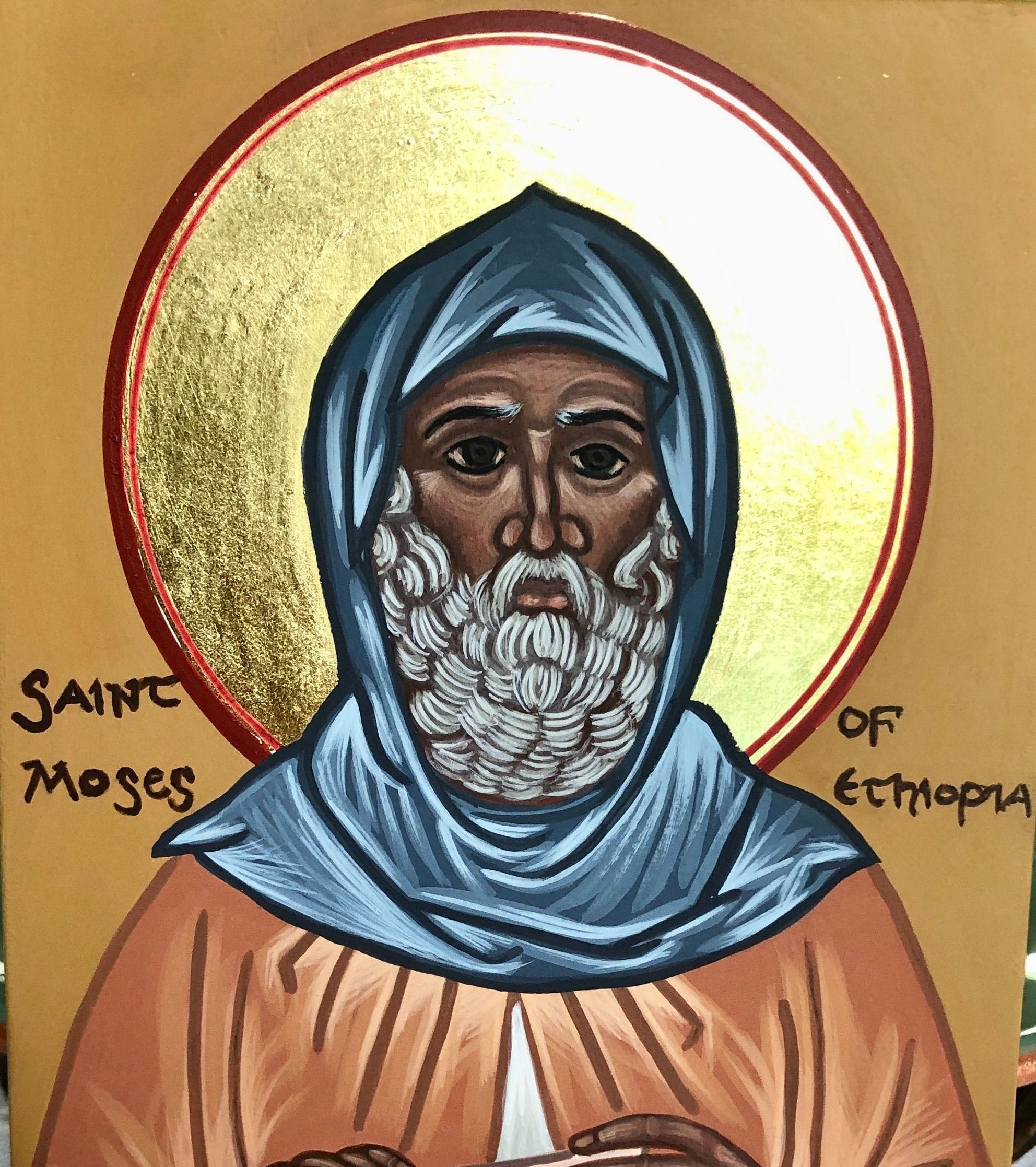 St. Moses ofEthiopia, Moses the Black, patron of Africa and non-violence.Feast day August 28.
