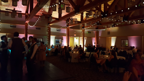 Heartwood Convention Center in Trego. Wedding lighting with bistro.