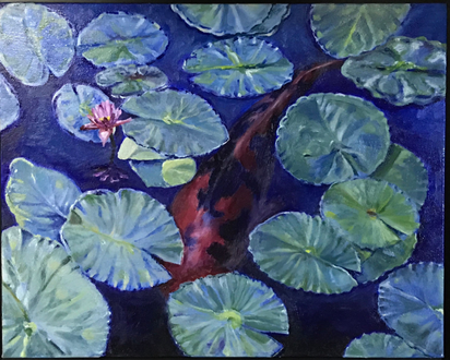 Maui Life Series, oil on canvas, 16"x 20", Koi pond at the Sands of Kahana