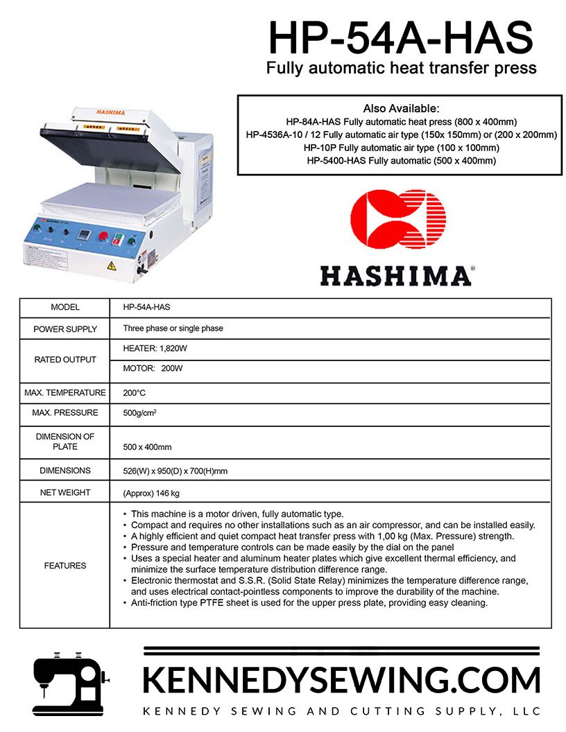 HASHIMA HP-54A-HAS HAND OPERATED HEAT TRANSFER PRESS