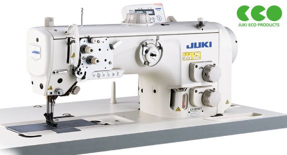 JUKI LU-2828A-7
Semi-Dry, Direct-Drive, 1-Needle, Unison-Feed, Lockstitch Machine with Verticle-Axis Large Hook
