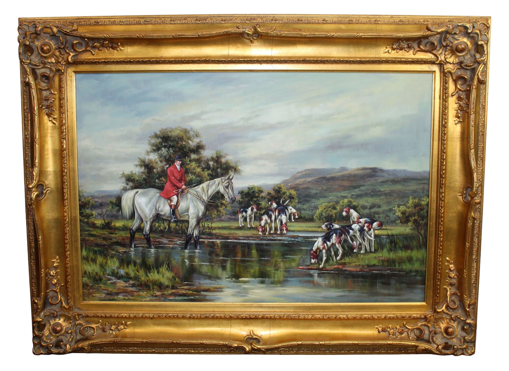 Oil on canvas depicting English hunt scene