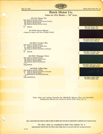 Colors used on General Motors Buick Vehicle in 1934.