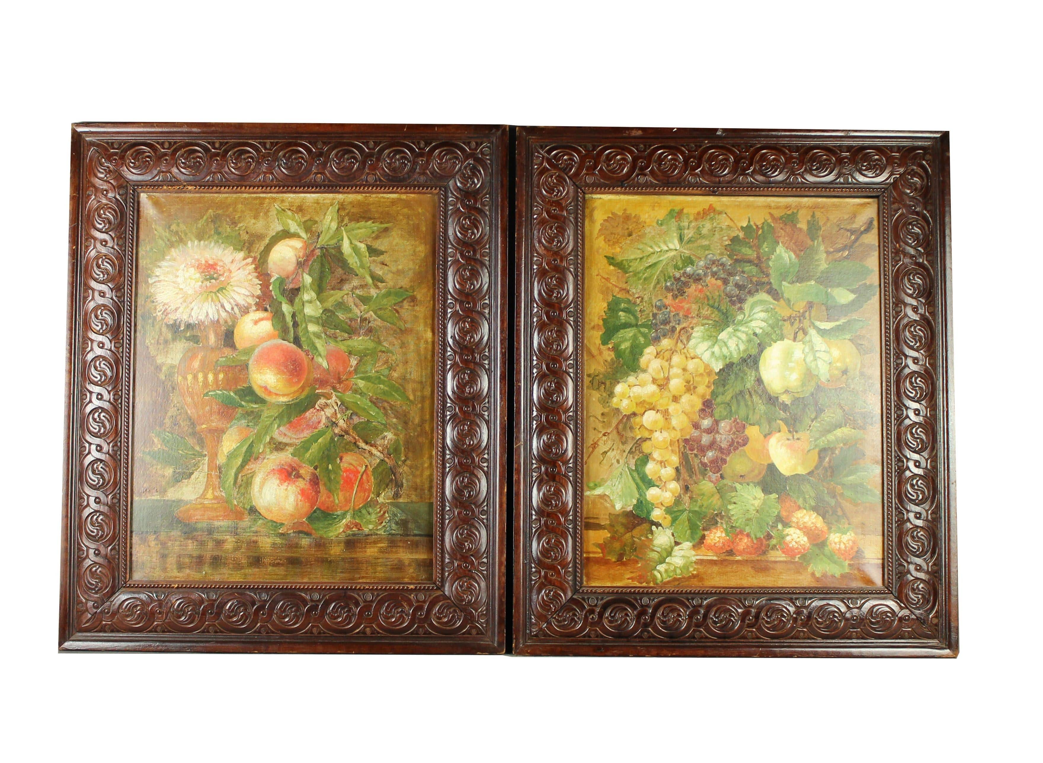 Pair of French school oil on canvas still life paintings