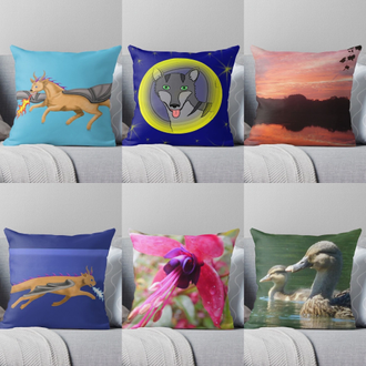 Pillows featuring art and photography by Jennifer Priester.