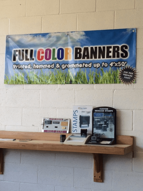 We offer many different style signs, and banners. We also have options for custom name plates, and stamps. Whether you're a small office at home or a large business looking for signage, we have everything you need!!! 