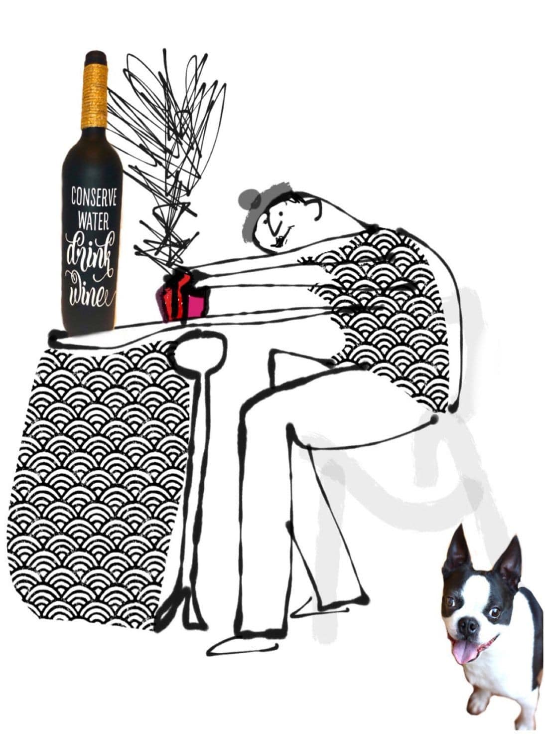 Art Illustration Of A Man With A Bottle And A Dog