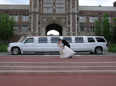 Bride & Groom near Limo