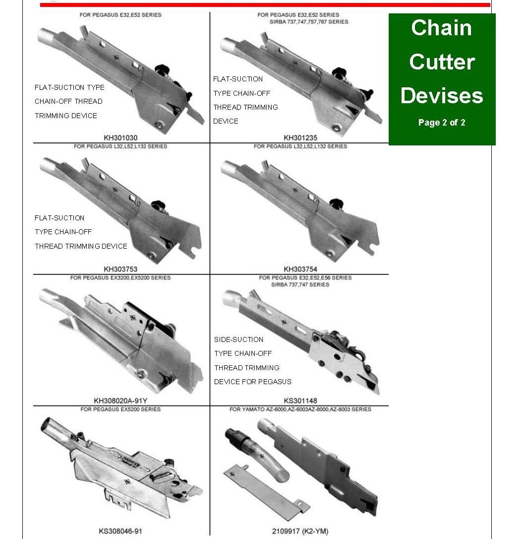 CHAIN CUTTERS
for PEGASUS and YAMATO MACHINES
(SIDE SUCTION and FLAT SUCTION)