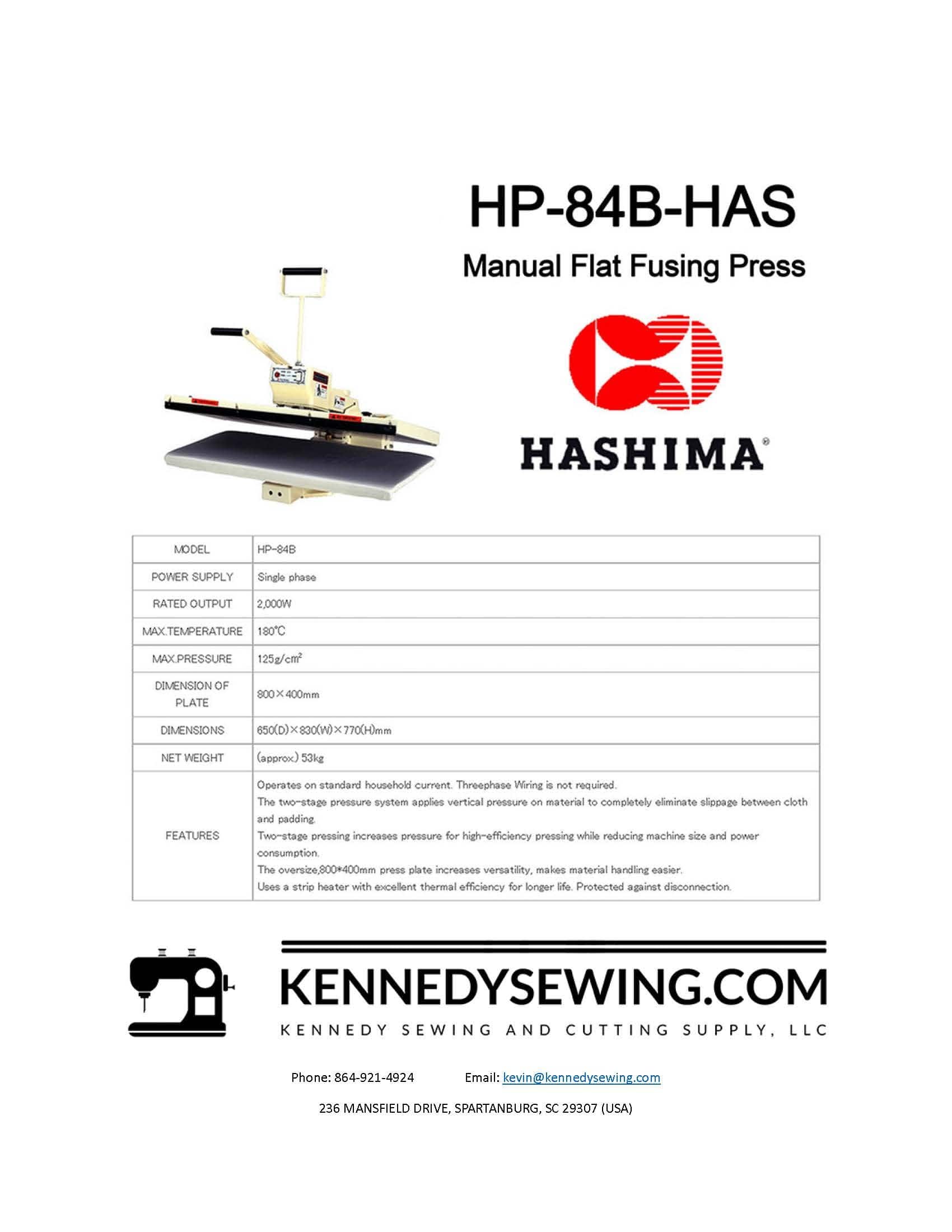 HASHIMA HP-84B-HAS MANUAL FLAT FUSING PRESS