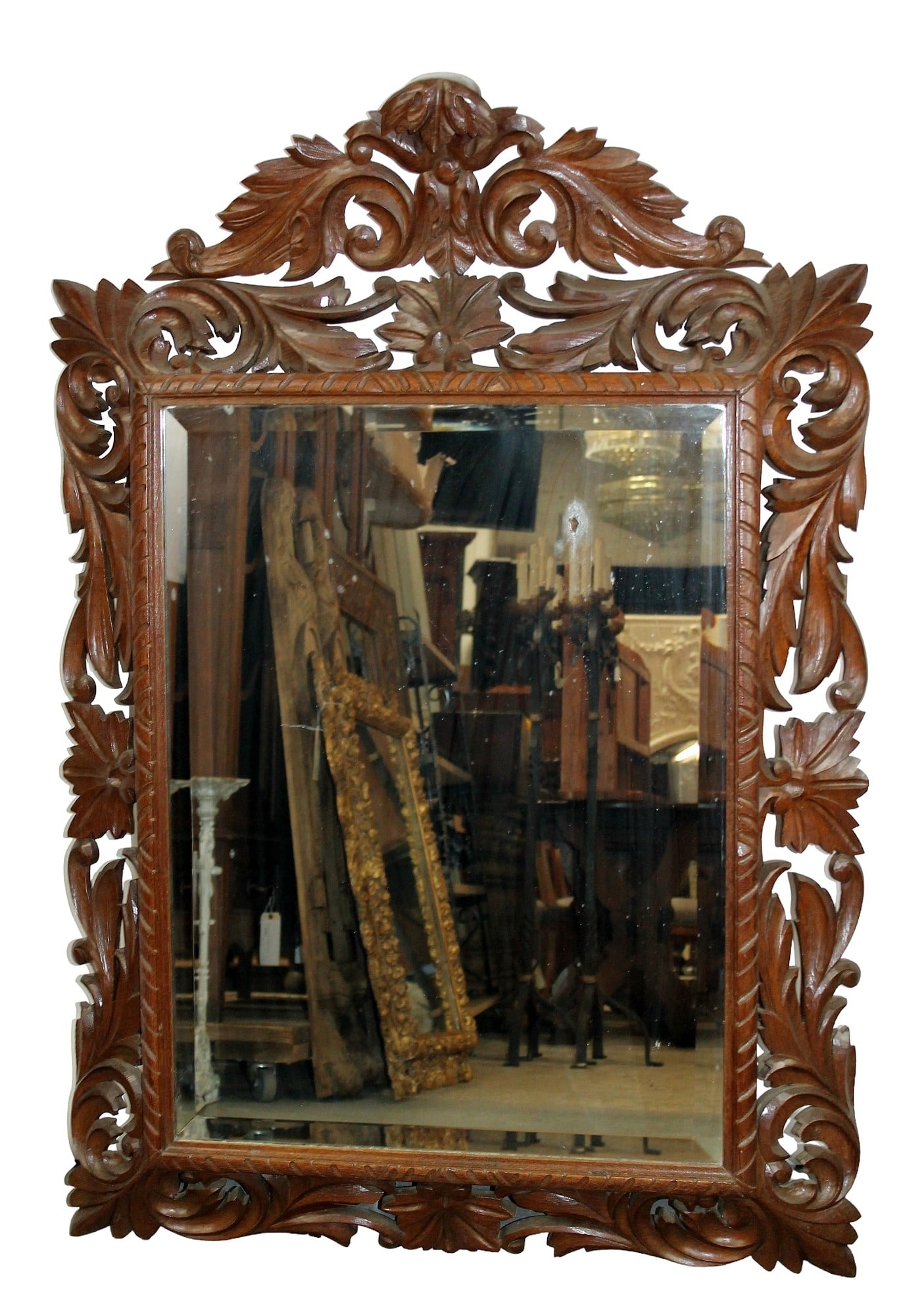 French pierce carved oak mirror