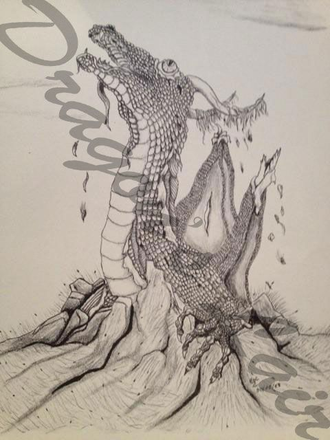 Pencil drawing of undead dragon erupting from the ground 8 1/2x 11 $10.