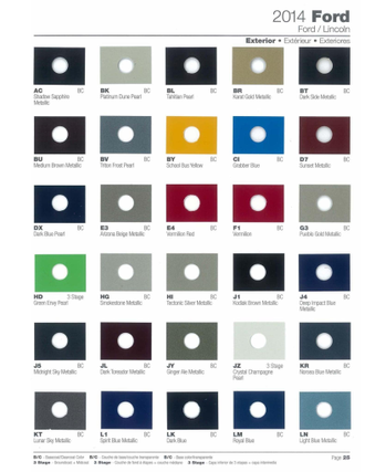Exterior Colors and their codes used on all 2014 Ford Vehicles