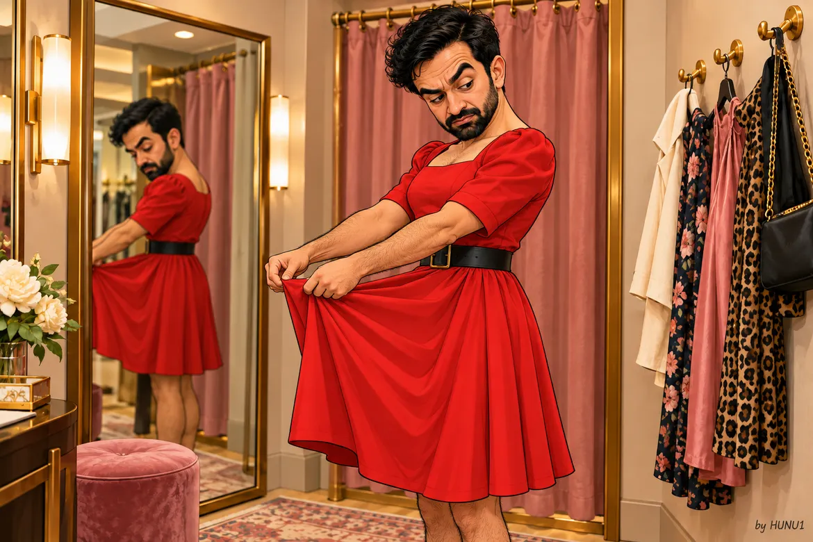 Man needs room in his red dress