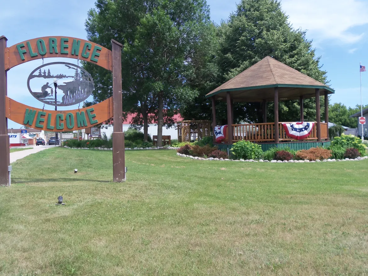 This is a picture of the community center park and Town of Florence welcome sign