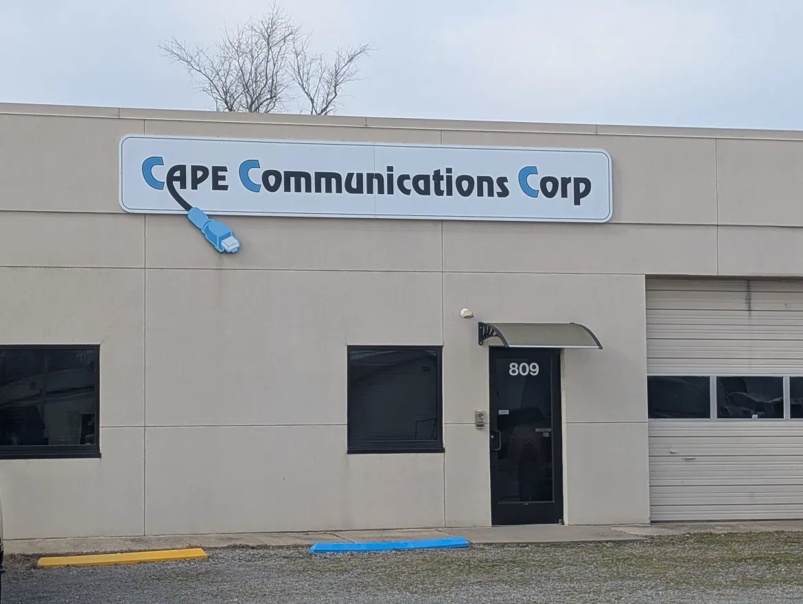 The front signage is labeled cape communications corporation.