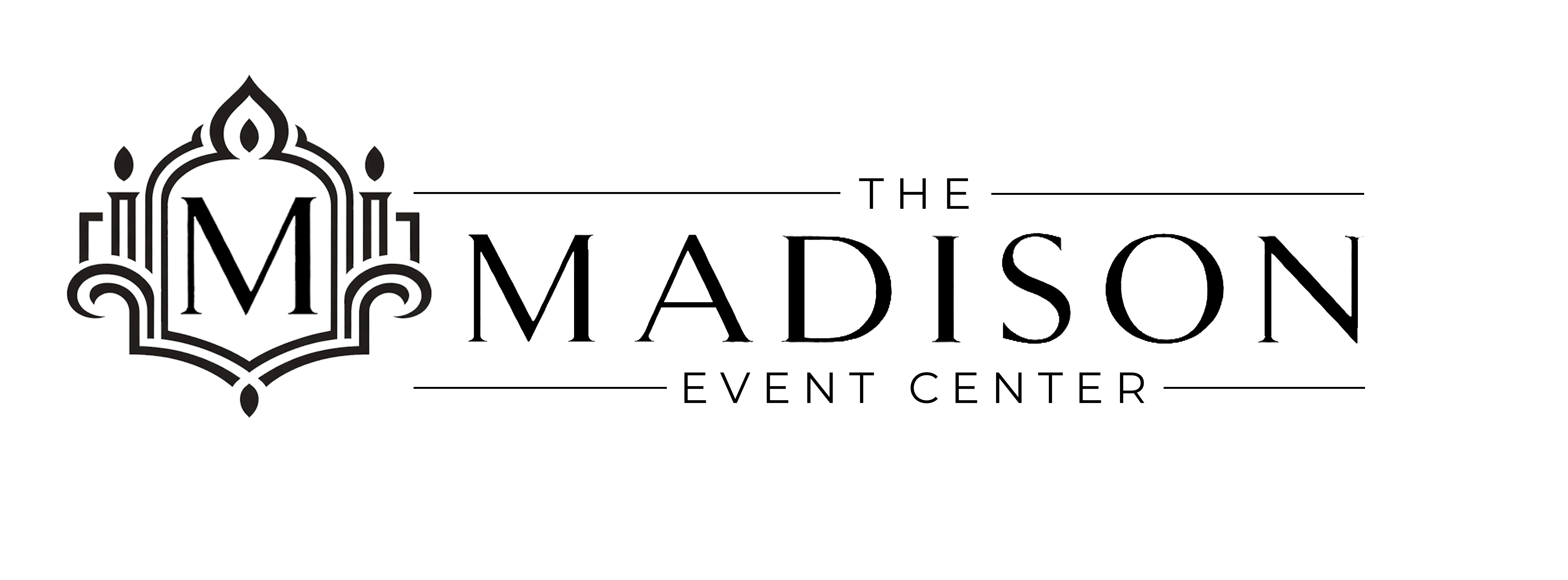Logo for The Madison Event Center featuring an ornate monogram “M” inside a decorative crest to the left, with the words “THE MADISON EVENT CENTER”