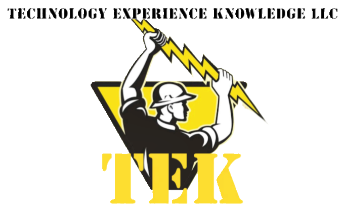 Official logo for TEK (Technology Experience Knowledge LLC), Cincinnati electrical and security install company.