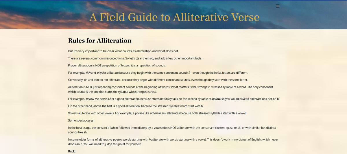 Field Guide to Alliterative Verse: Rules for Alliteration